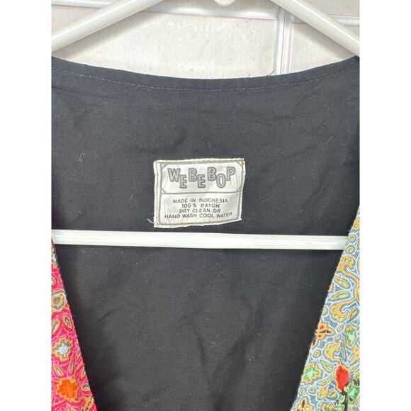 Vintage Webebop Patchwork Vest Rayon Boho Artsy Multi-Pattern 2 Button Size XS/S - Picture 2 of 6